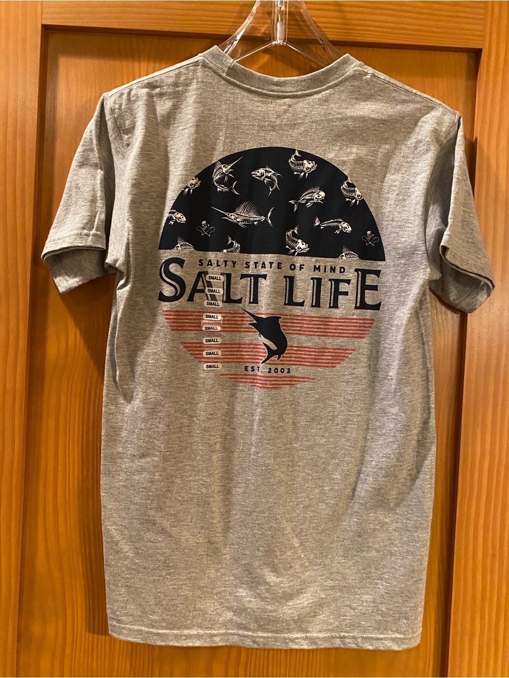 Salt Life Men’s Gray Salty State Of Mind Red,White And Blue S/S T-Shirt NWT S
